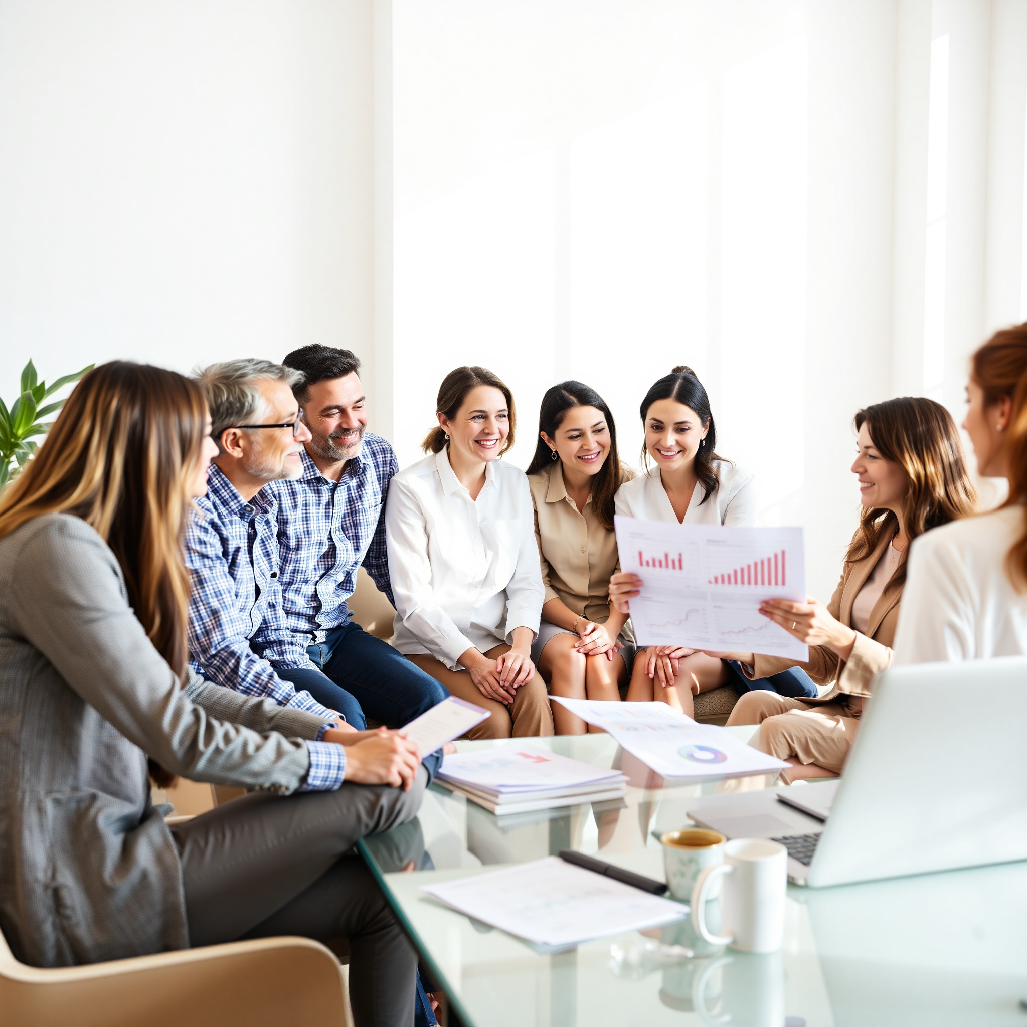Family meeting with financial planner discussing long-term investment strategy