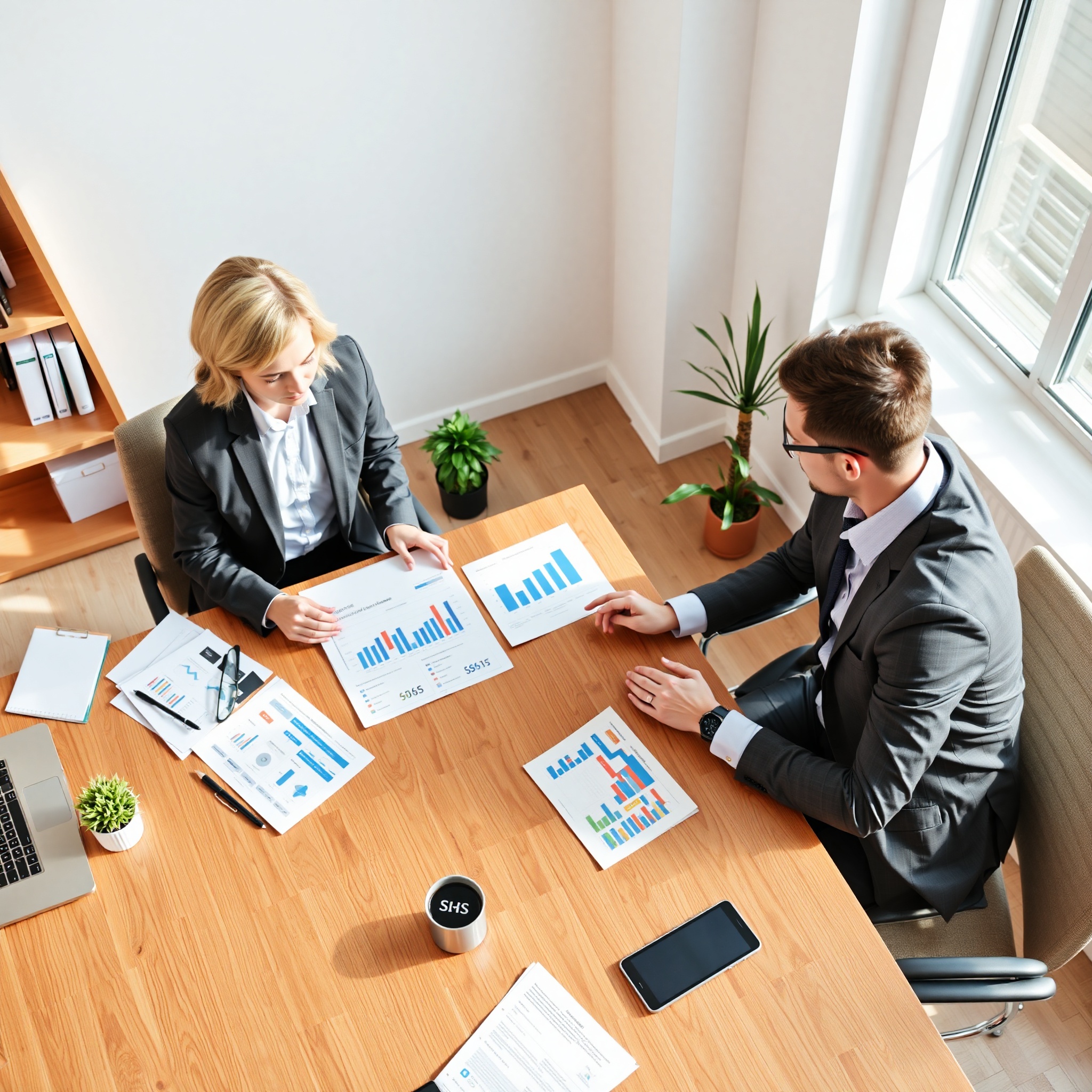 Professional financial advisor reviewing investment portfolio allocation with client at desk