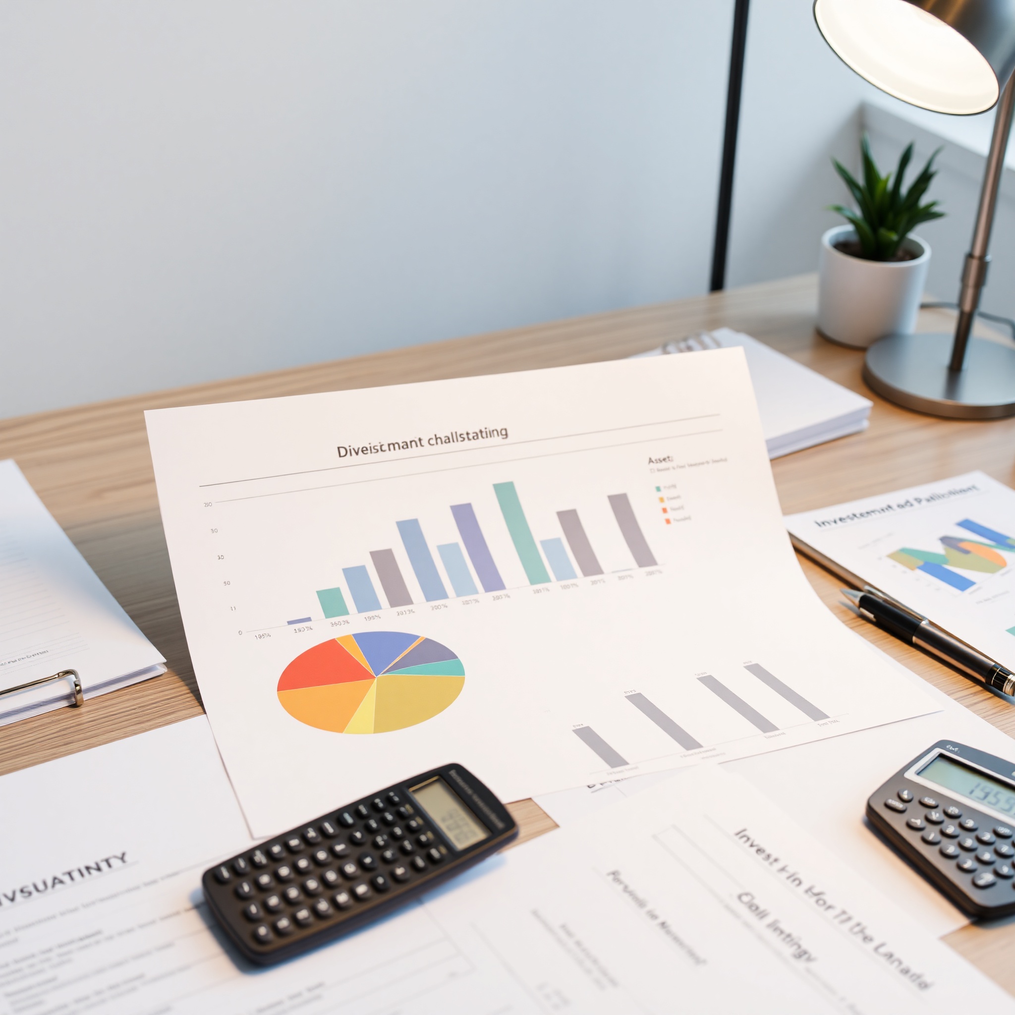 Professional portfolio diversification strategy with investment allocation chart and financial planning documents