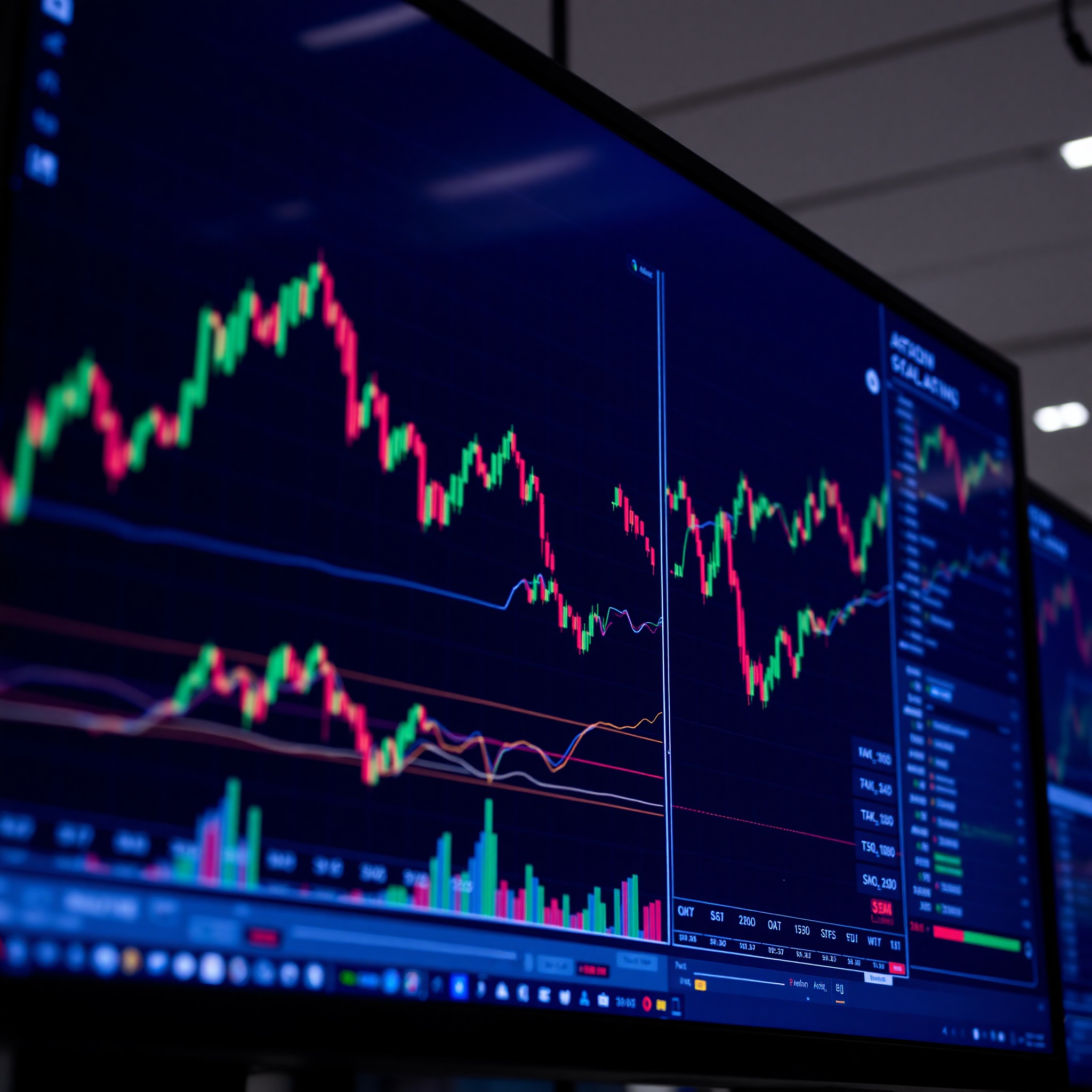 Stock market trading screen with financial charts and data